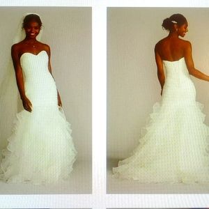 David's Bridal Organza Mermaid Wedding Dress with Lace-Up Back